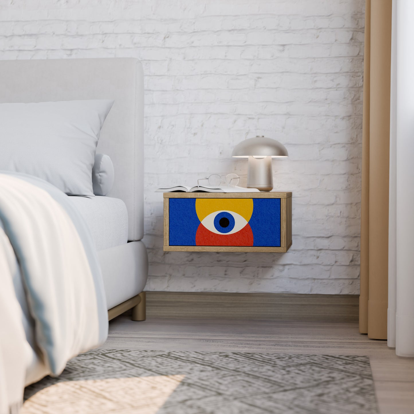 GEOMETRIC EYES Nightstand in Oak Effect