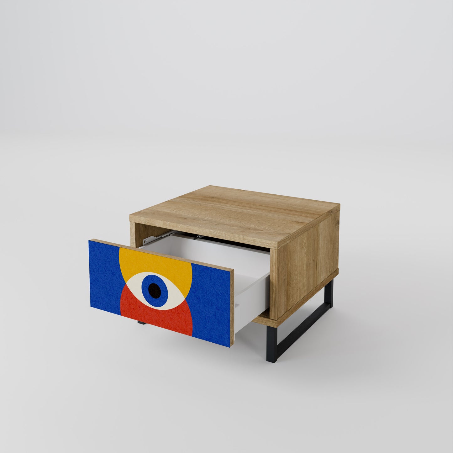 GEOMETRIC EYES Nightstand in Oak Effect