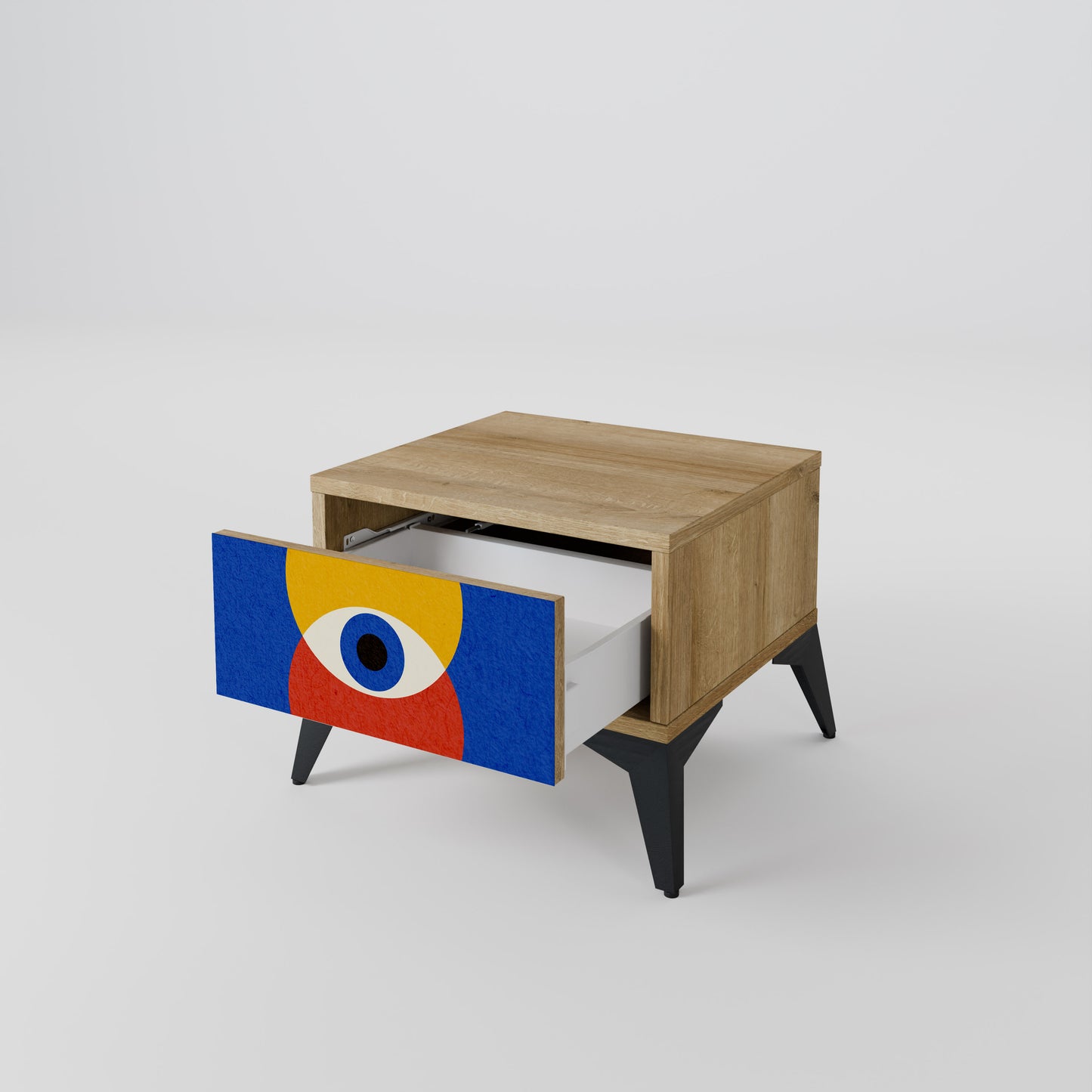 GEOMETRIC EYES Nightstand in Oak Effect