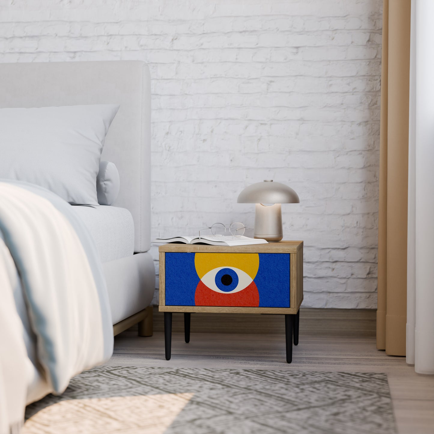GEOMETRIC EYES Nightstand in Oak Effect