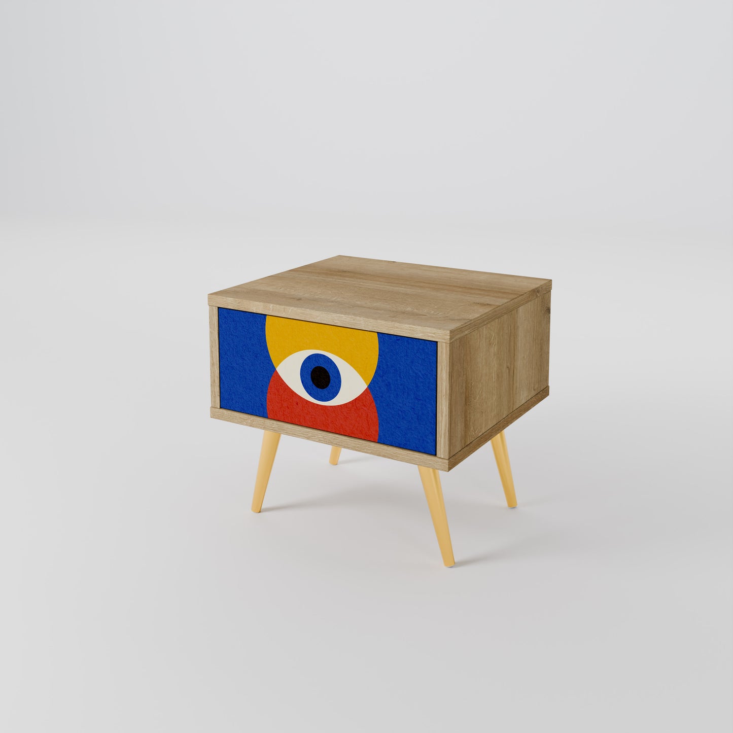 GEOMETRIC EYES Nightstand in Oak Effect