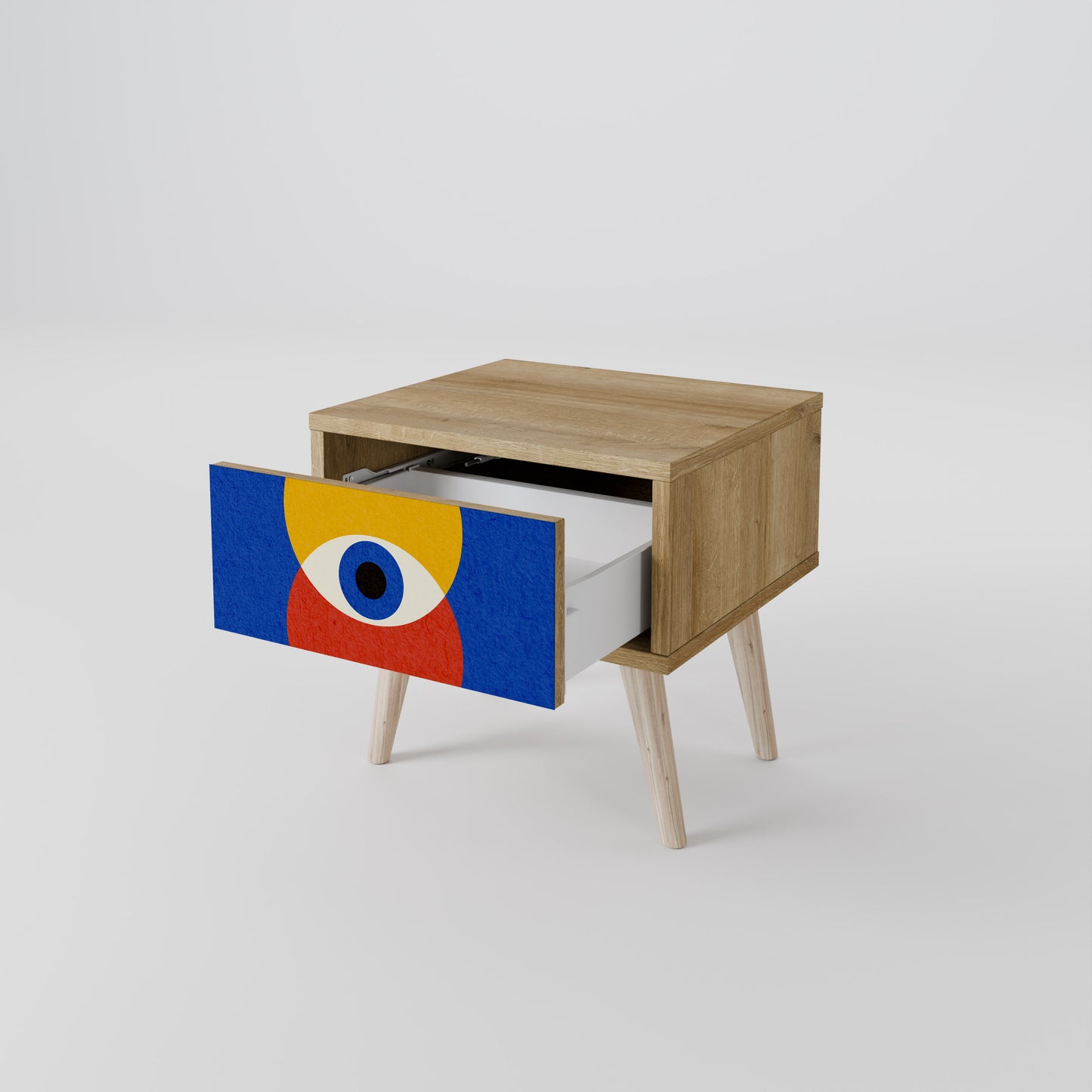 GEOMETRIC EYES Nightstand in Oak Effect