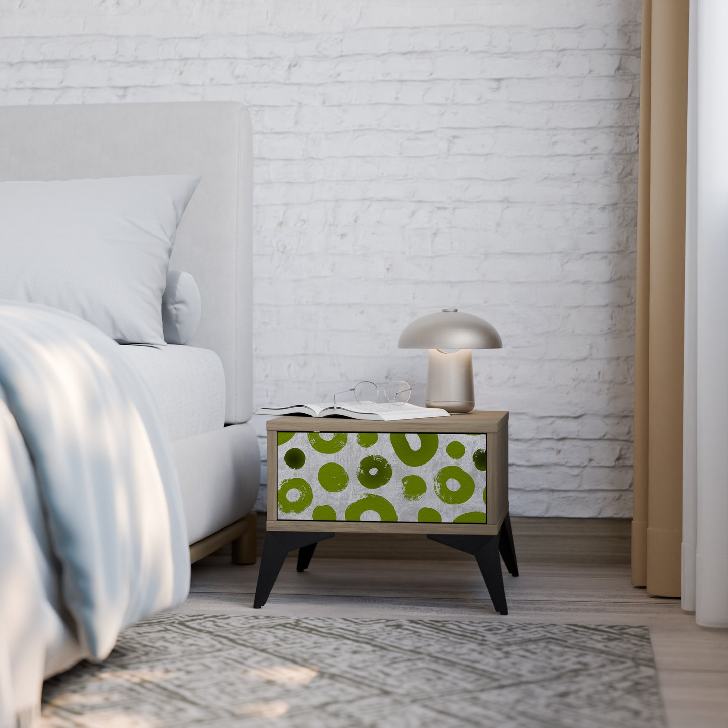 GREEN RHAPSODY Nightstand in Oak Effect