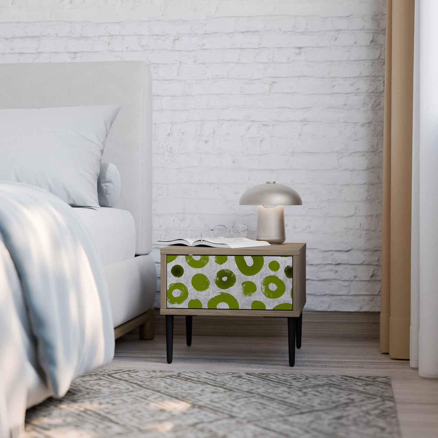 GREEN RHAPSODY Nightstand in Oak Effect