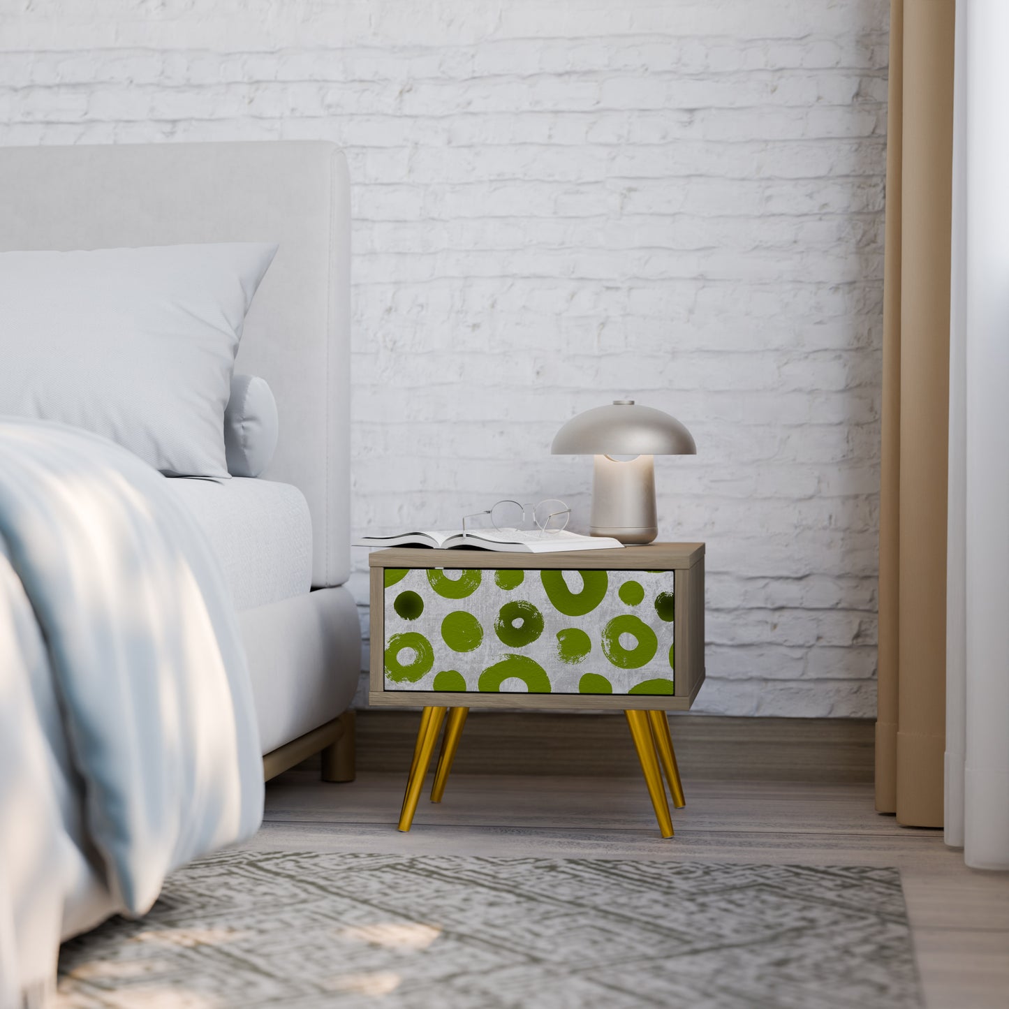 GREEN RHAPSODY Nightstand in Oak Effect