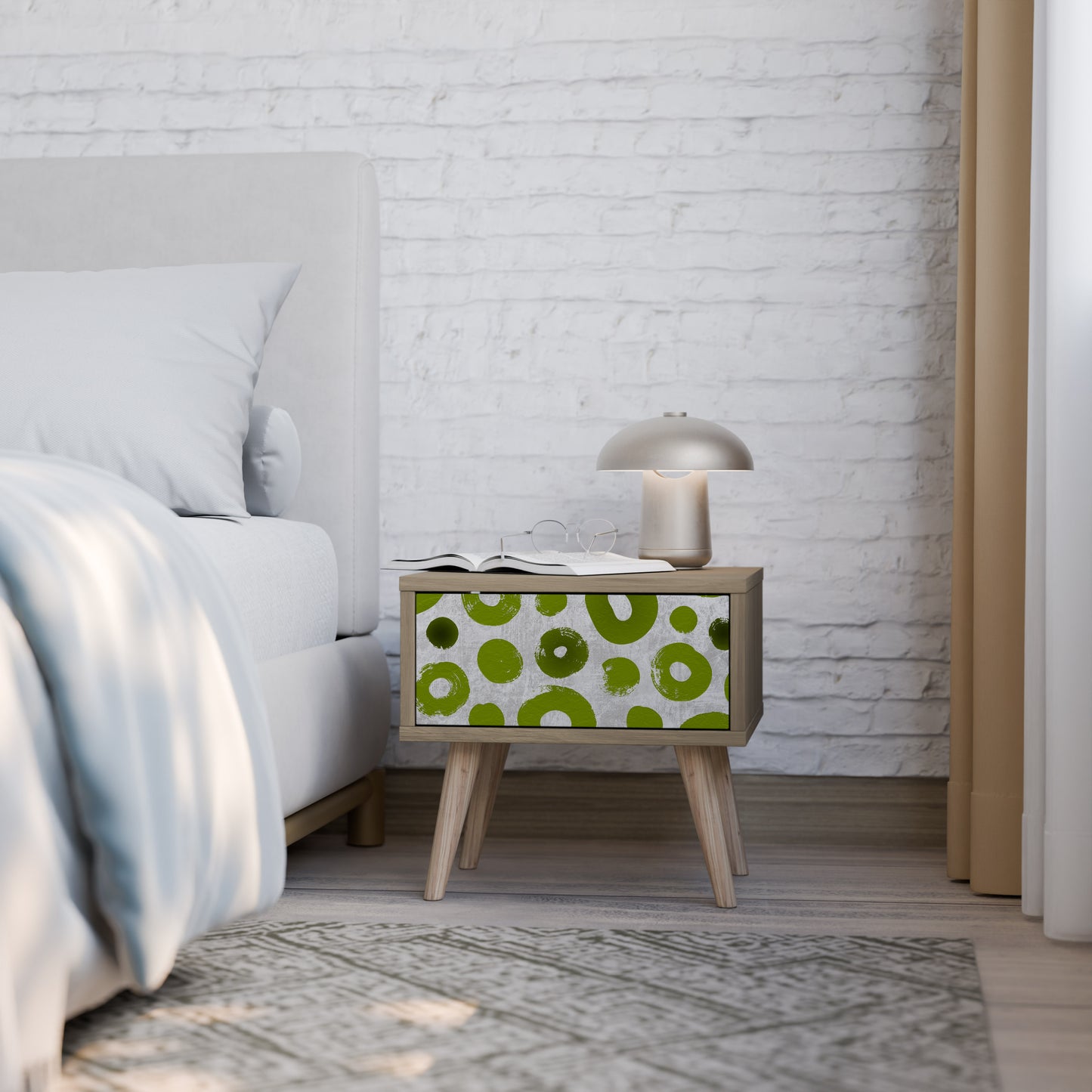 GREEN RHAPSODY Nightstand in Oak Effect