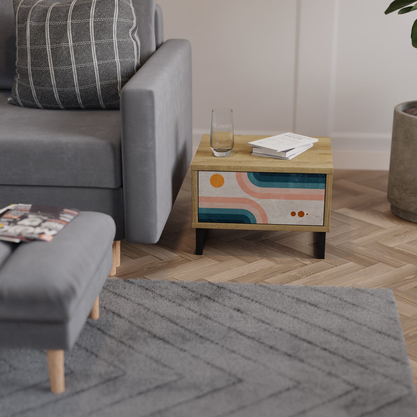 TWO HALVES Nightstand in Oak Effect