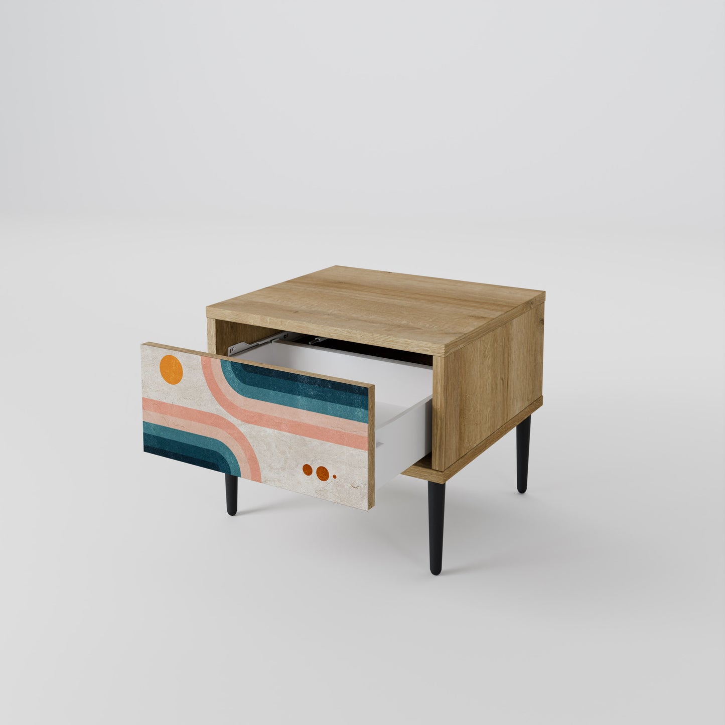 TWO HALVES Nightstand in Oak Effect