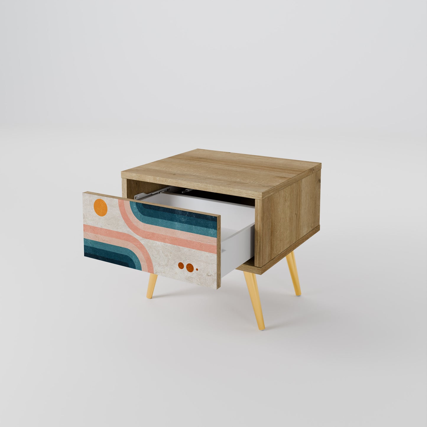 TWO HALVES Nightstand in Oak Effect