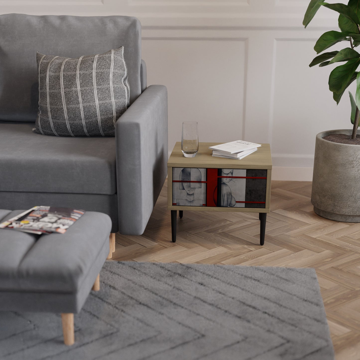 GRAY FIGURES Nightstand in Oak Effect
