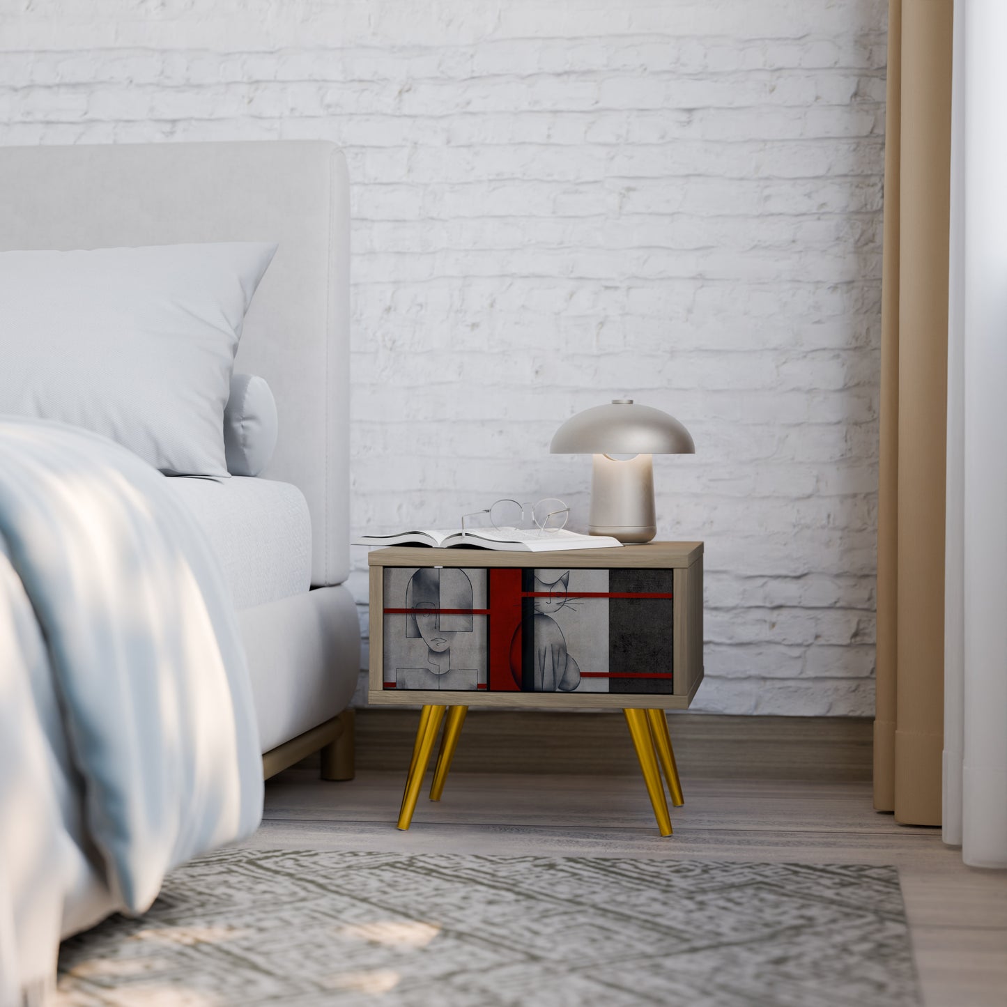 GRAY FIGURES Nightstand in Oak Effect