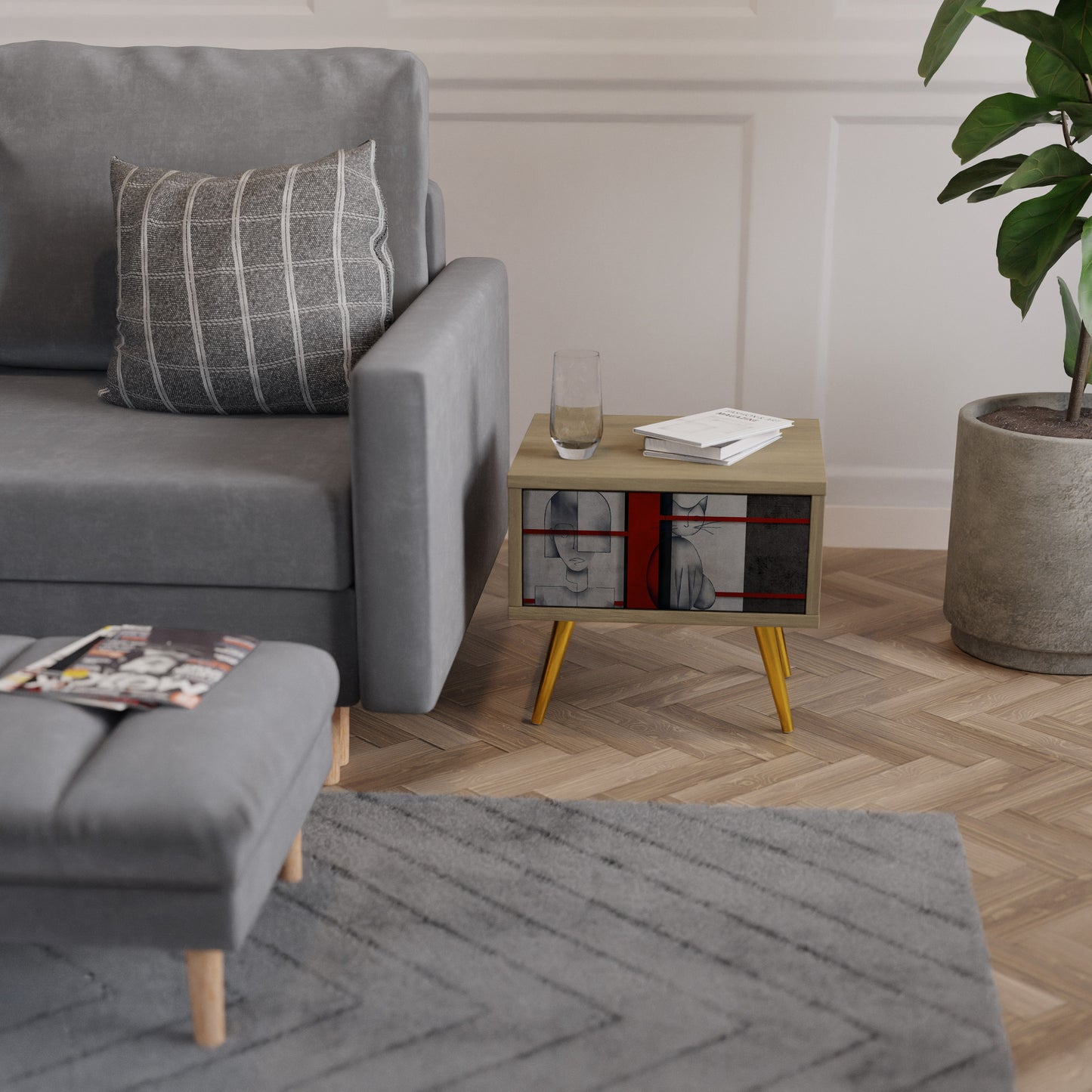 GRAY FIGURES Nightstand in Oak Effect