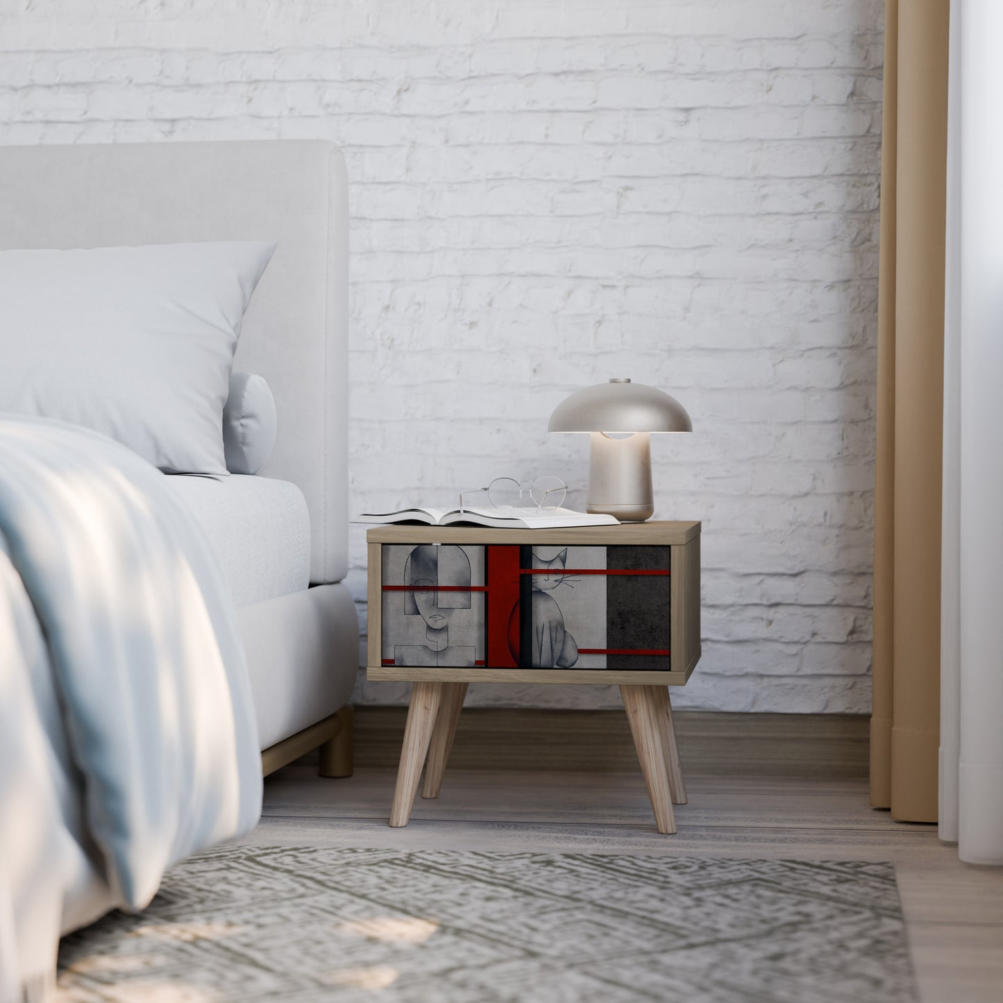 GRAY FIGURES Nightstand in Oak Effect