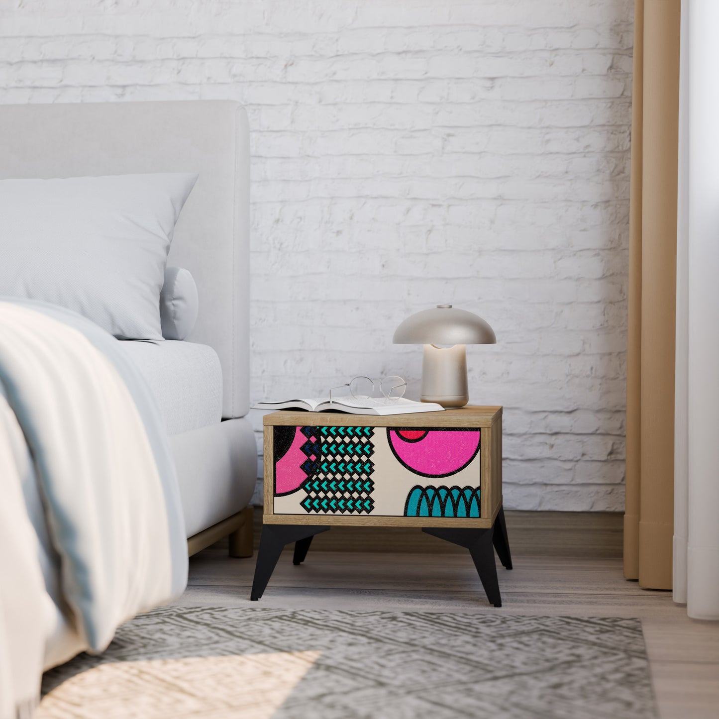 GEOMETRIC RHAPSODY Nightstand in Oak Effect