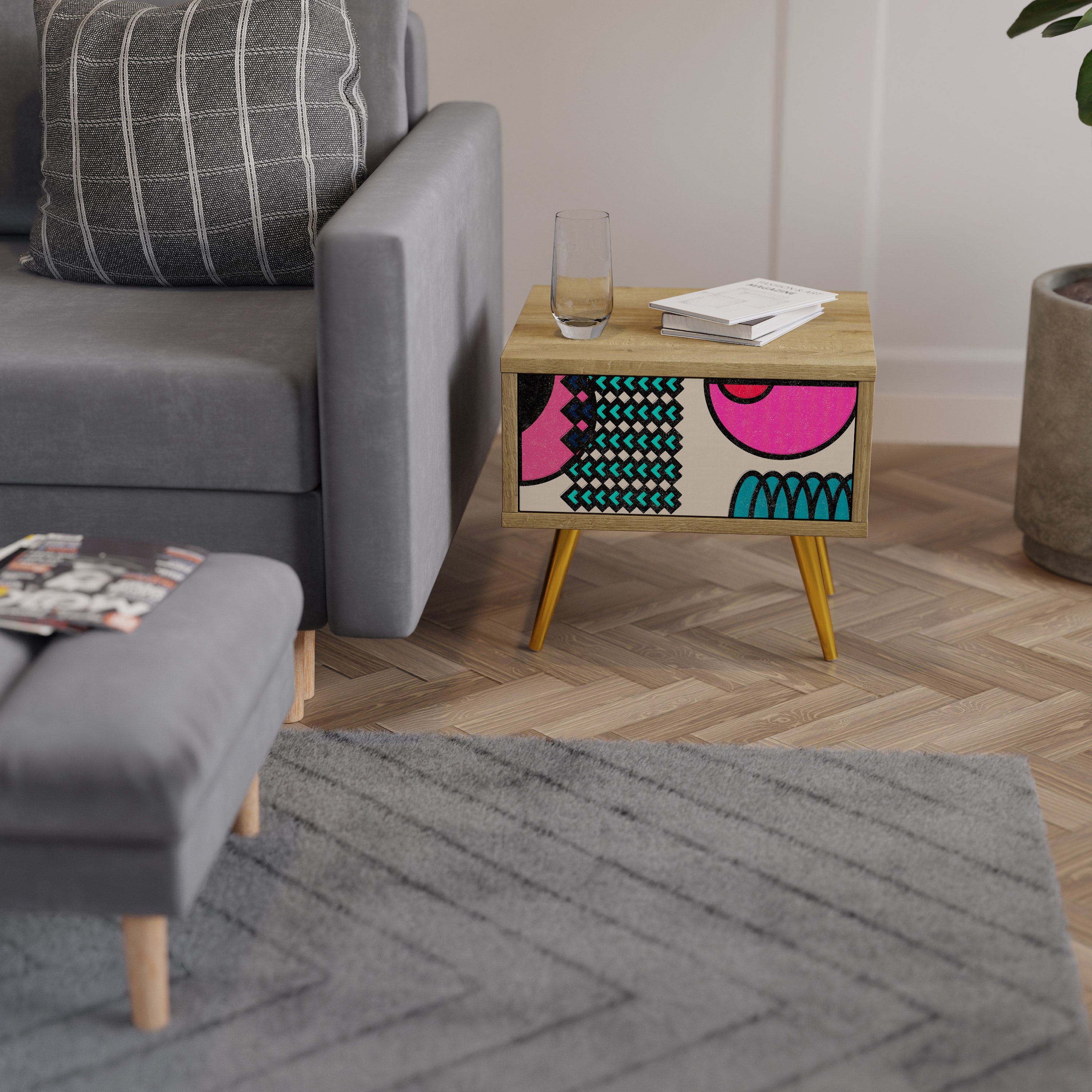 GEOMETRIC RHAPSODY Nattduksbord i ekeffekt