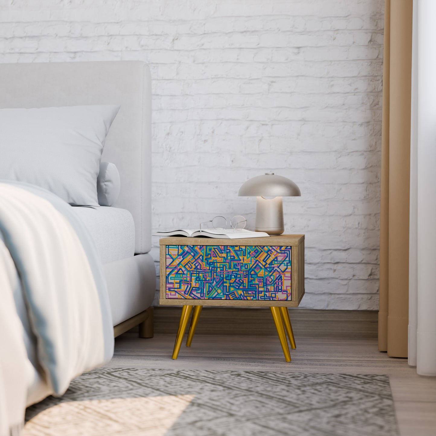 MEMORIES MAP Nightstand in Oak Effect