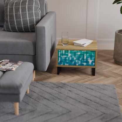 TURQUOISE RECTANGLES Nightstand in Oak Effect