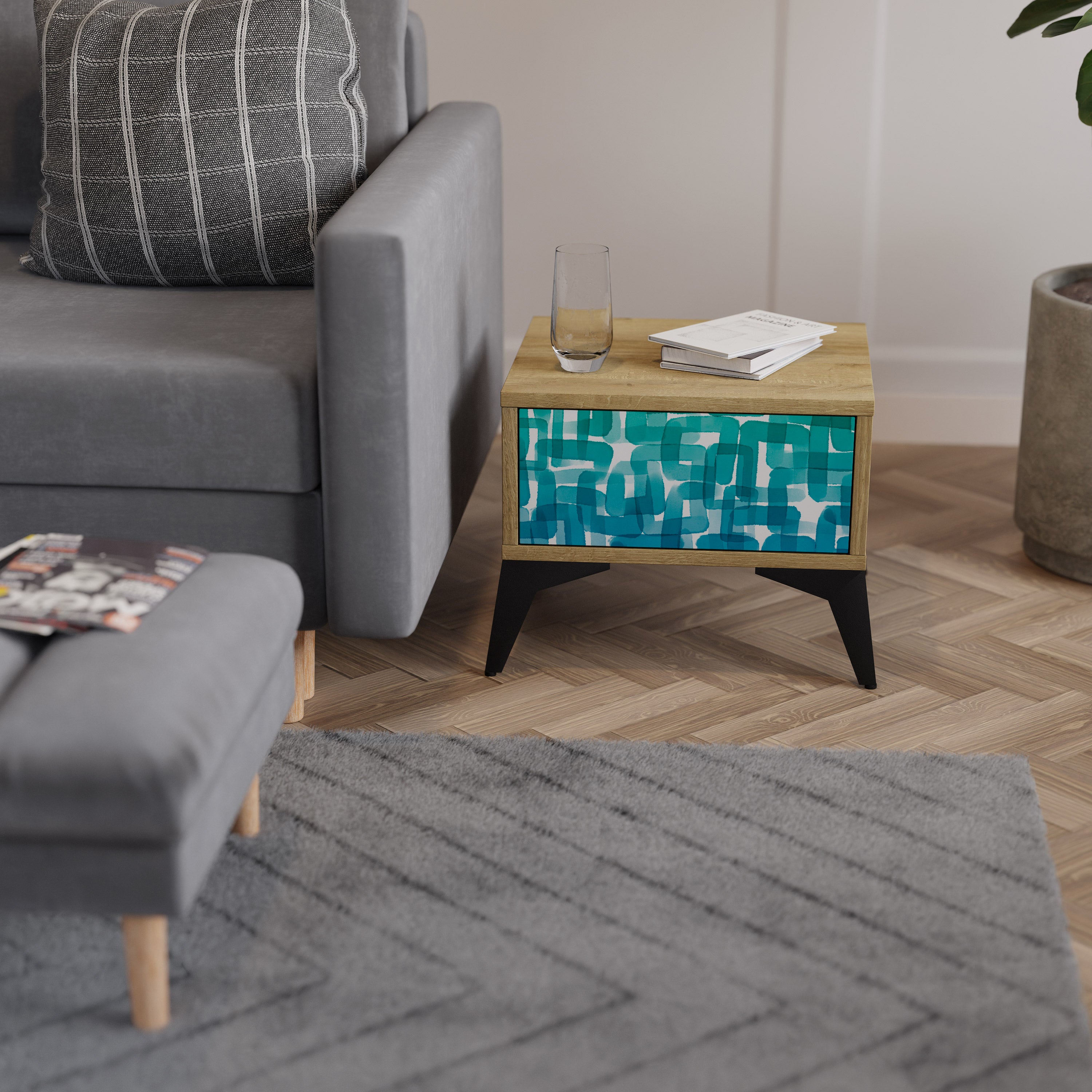 TURKOS REKTANGLAR Nattduksbord i ekeffekt