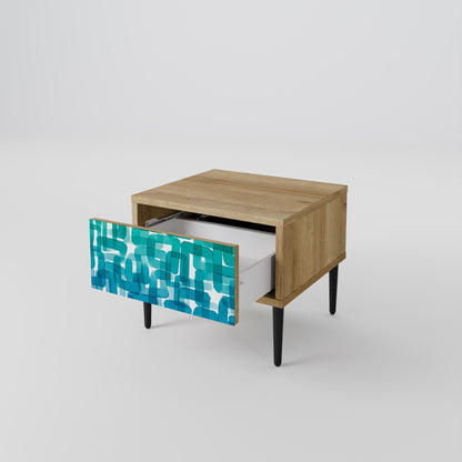 TURQUOISE RECTANGLES Nightstand in Oak Effect