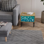 TURQUOISE RECTANGLES Nightstand in Oak Effect