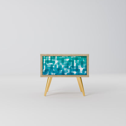 TURQUOISE RECTANGLES Nightstand in Oak Effect