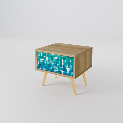 TURQUOISE RECTANGLES Nightstand in Oak Effect
