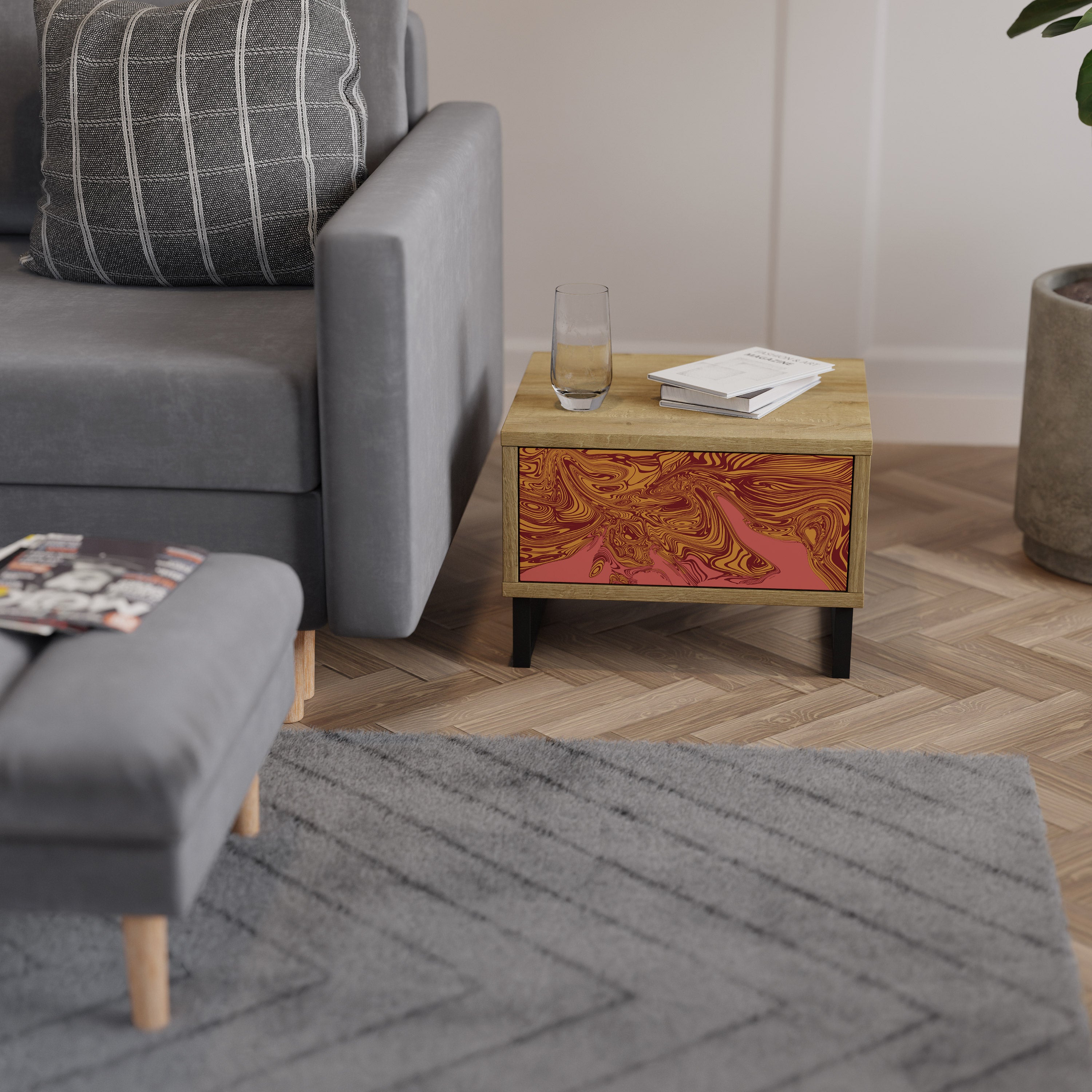 FLYTANDE TANKER Nattduksbord i Oak Effect