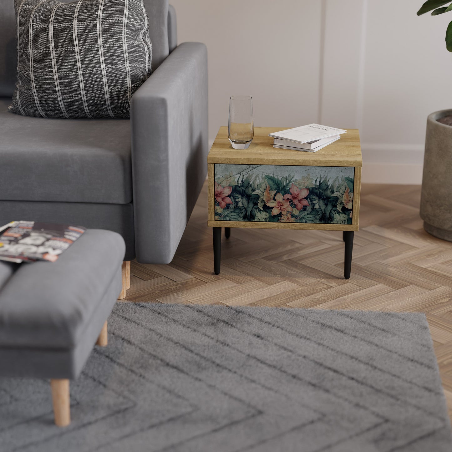 HEAVENLY BLOOM Nightstand in Oak Effect