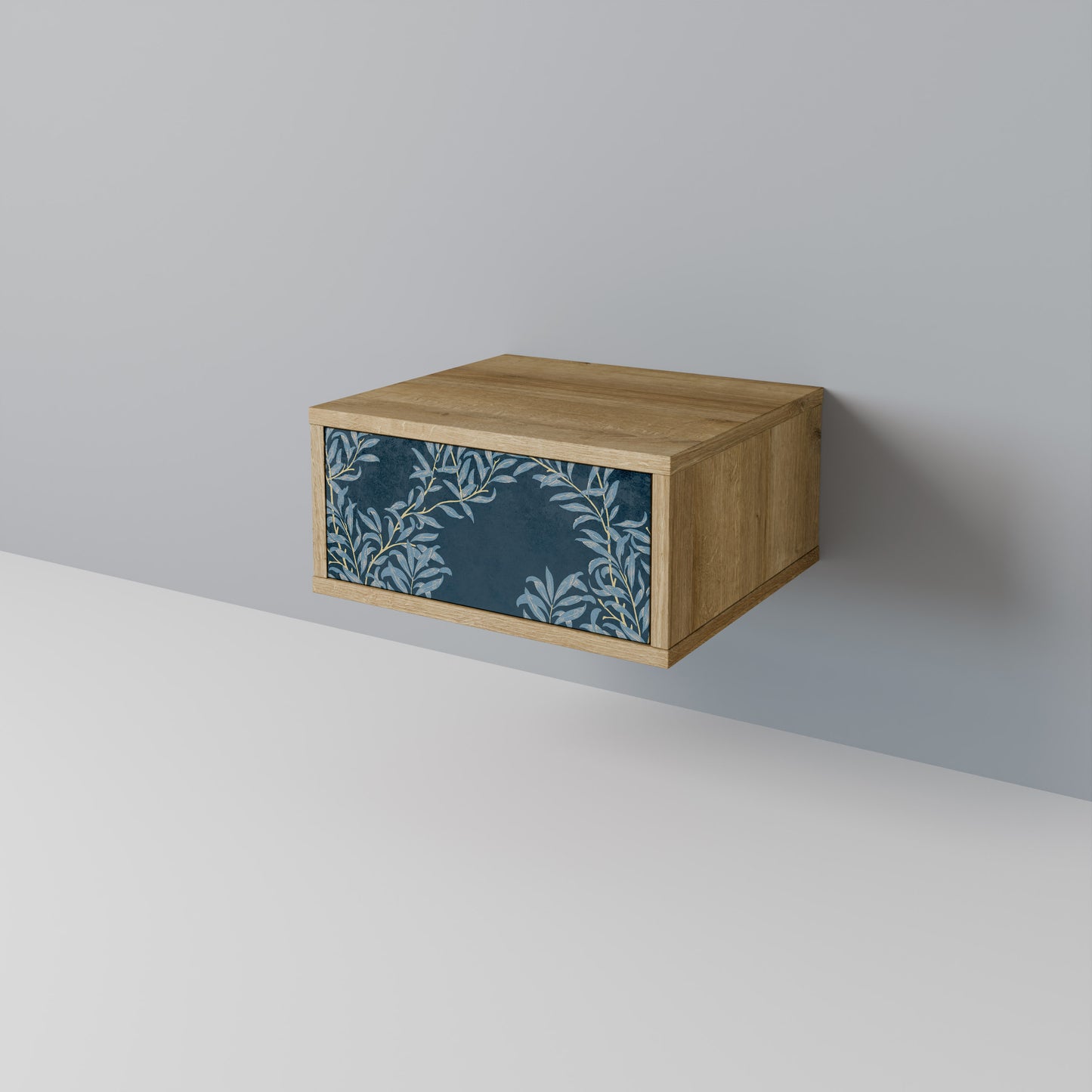 BLUE LEAVES Nattduksbord i Oak Effect