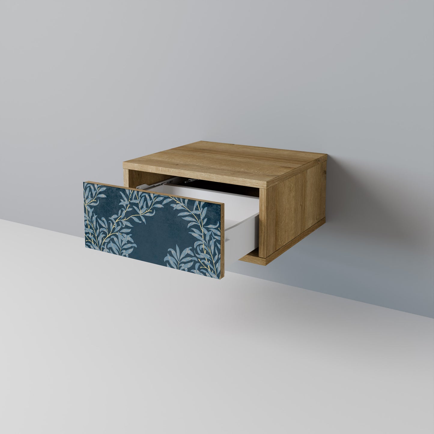BLUE LEAVES Nattduksbord i Oak Effect