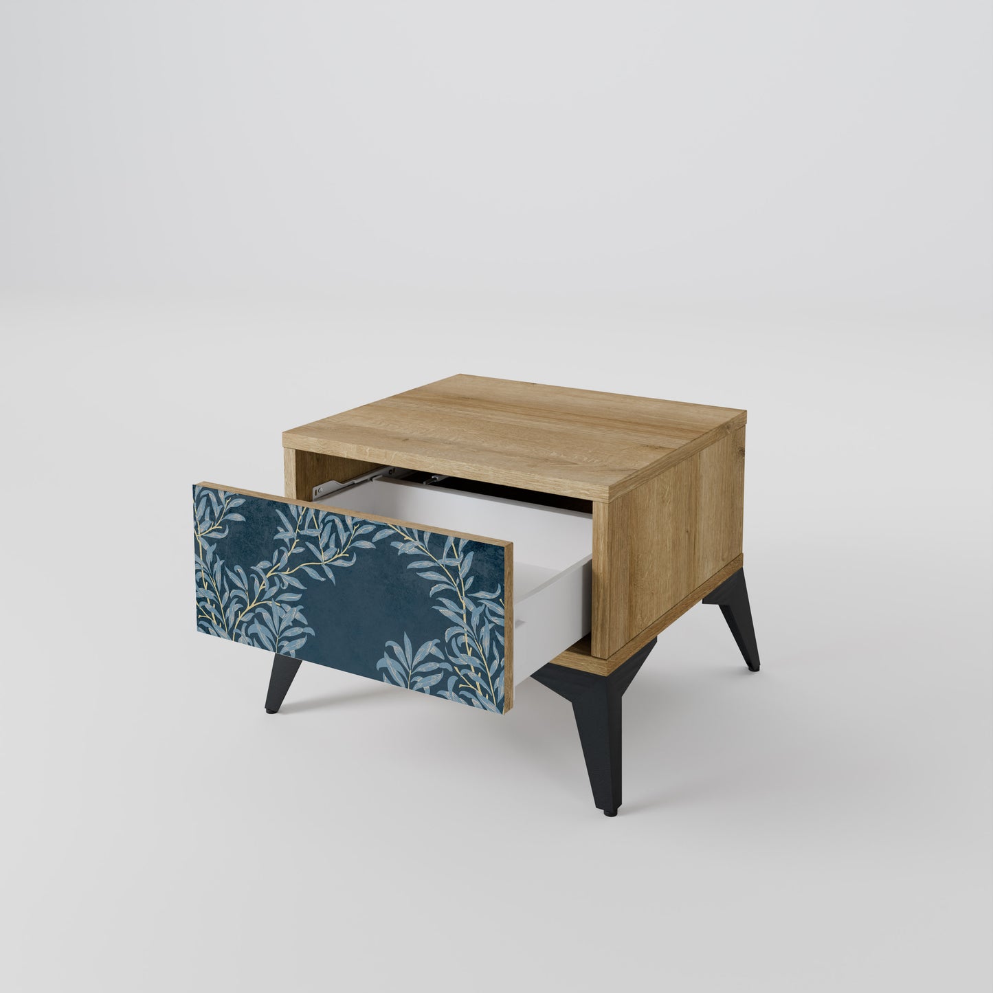 BLUE LEAVES Nattduksbord i Oak Effect