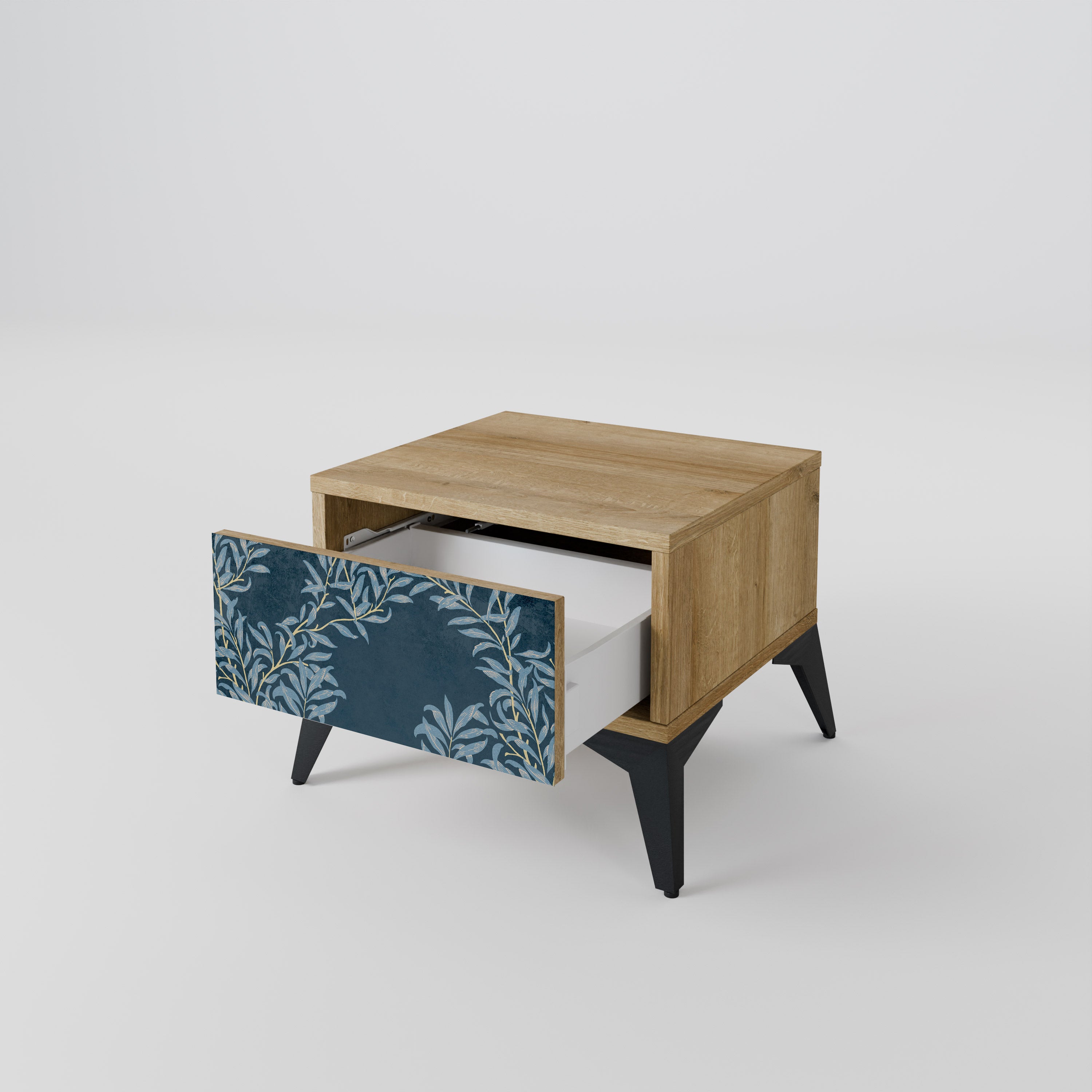 BLUE LEAVES Nattduksbord i Oak Effect