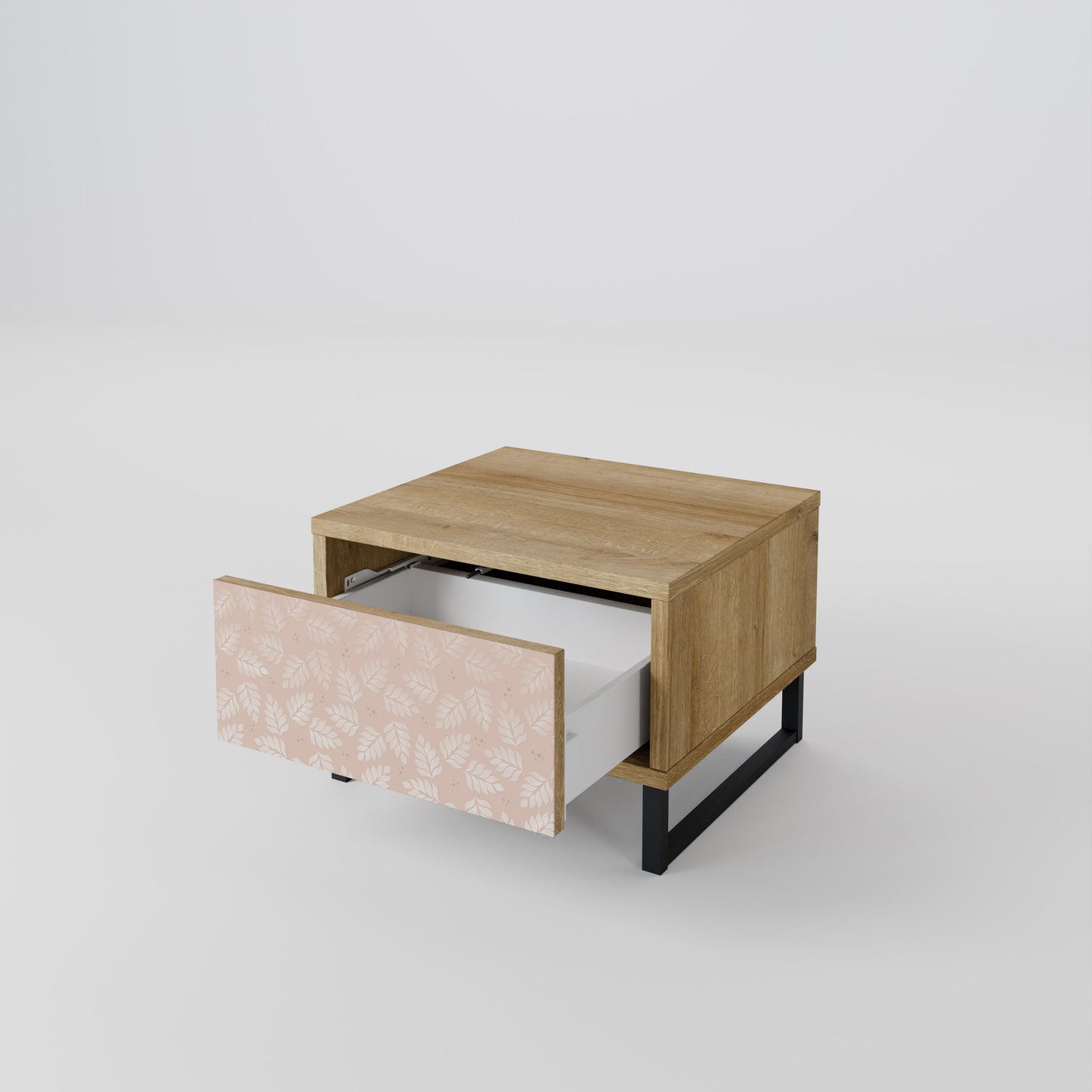 LEAVES ON BEIGE Nightstand in Oak Effect
