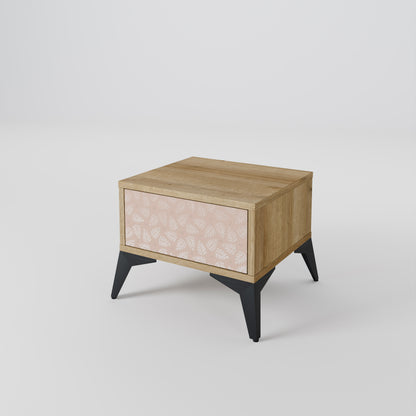 LEAVES ON BEIGE Nightstand in Oak Effect