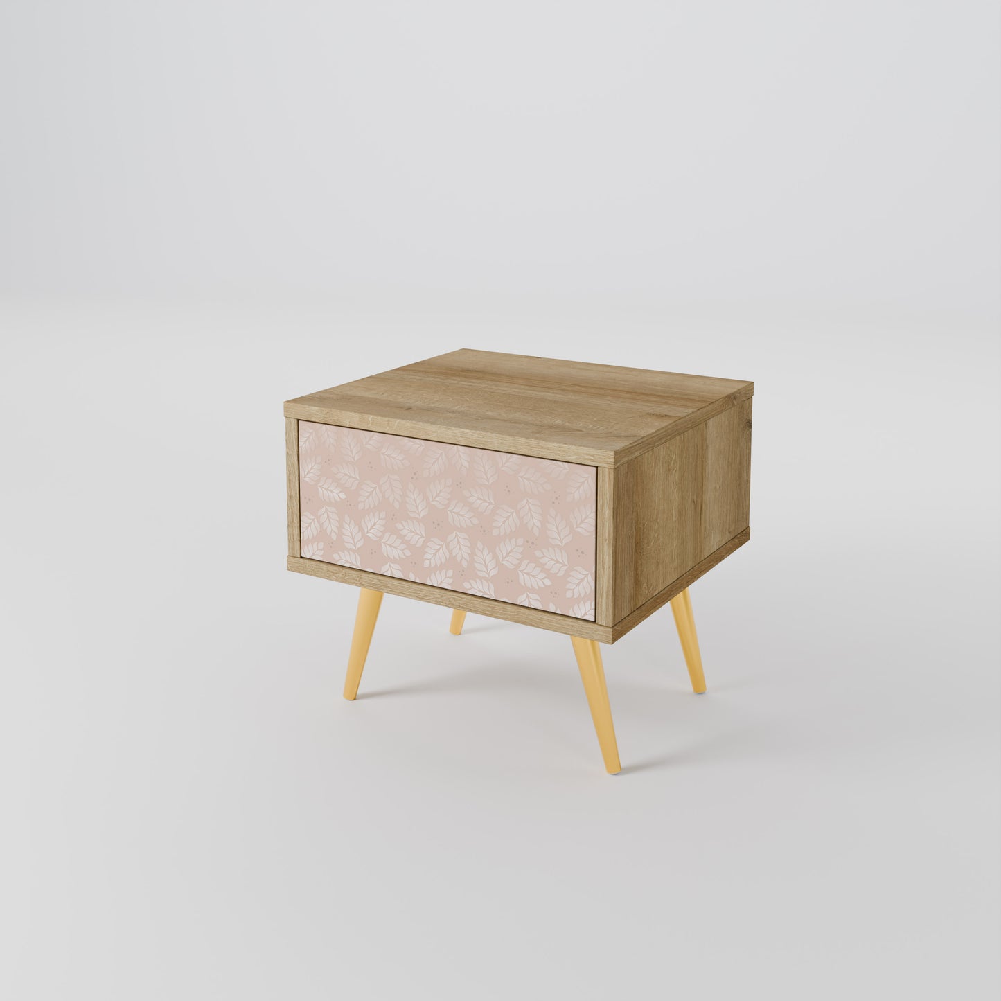 LEAVES ON BEIGE Nightstand in Oak Effect