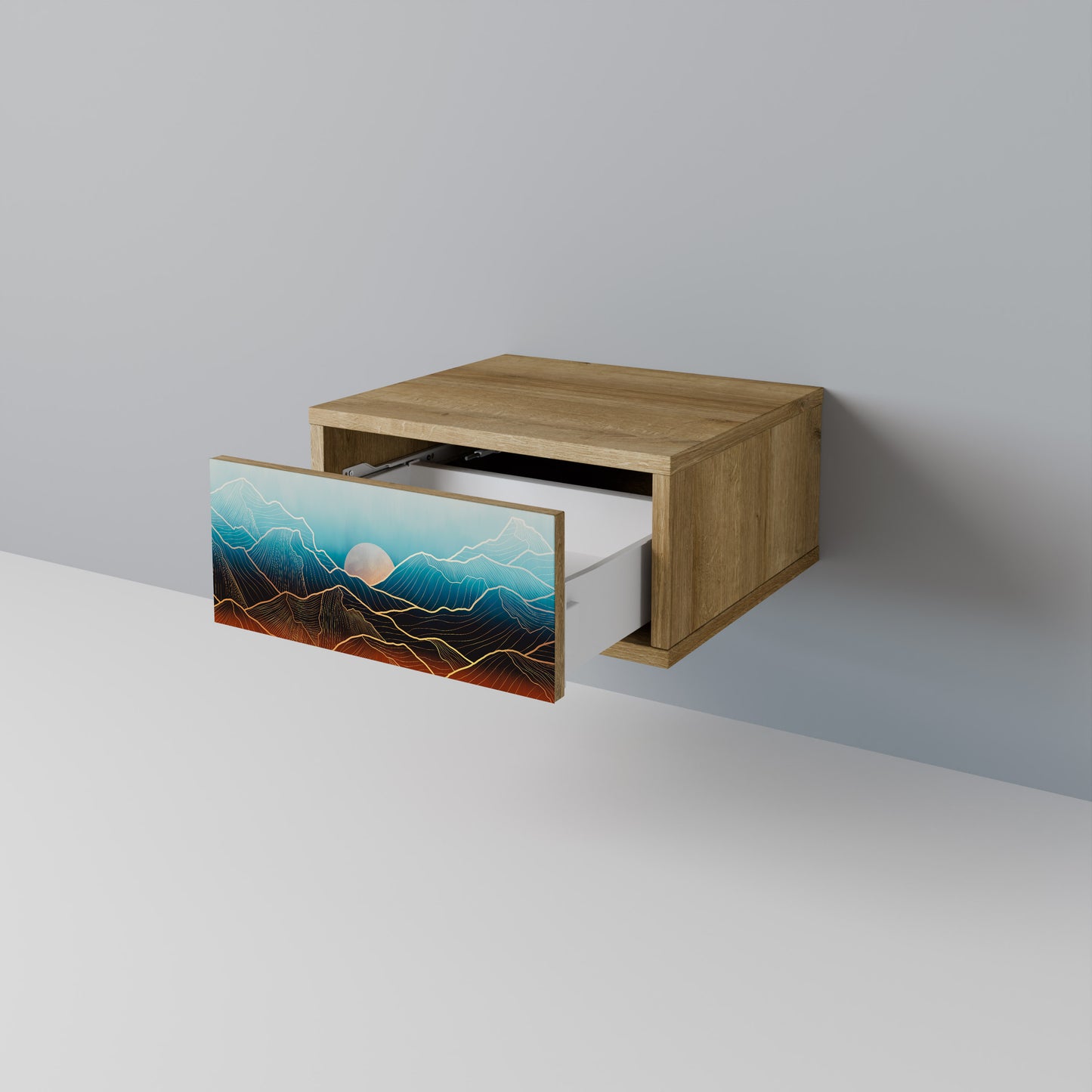 LUNAR SECRETS Nightstand in Oak Effect