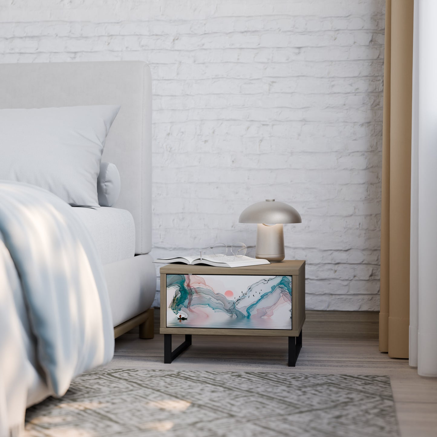 VELVET CROSSING Nightstand in Oak Effect