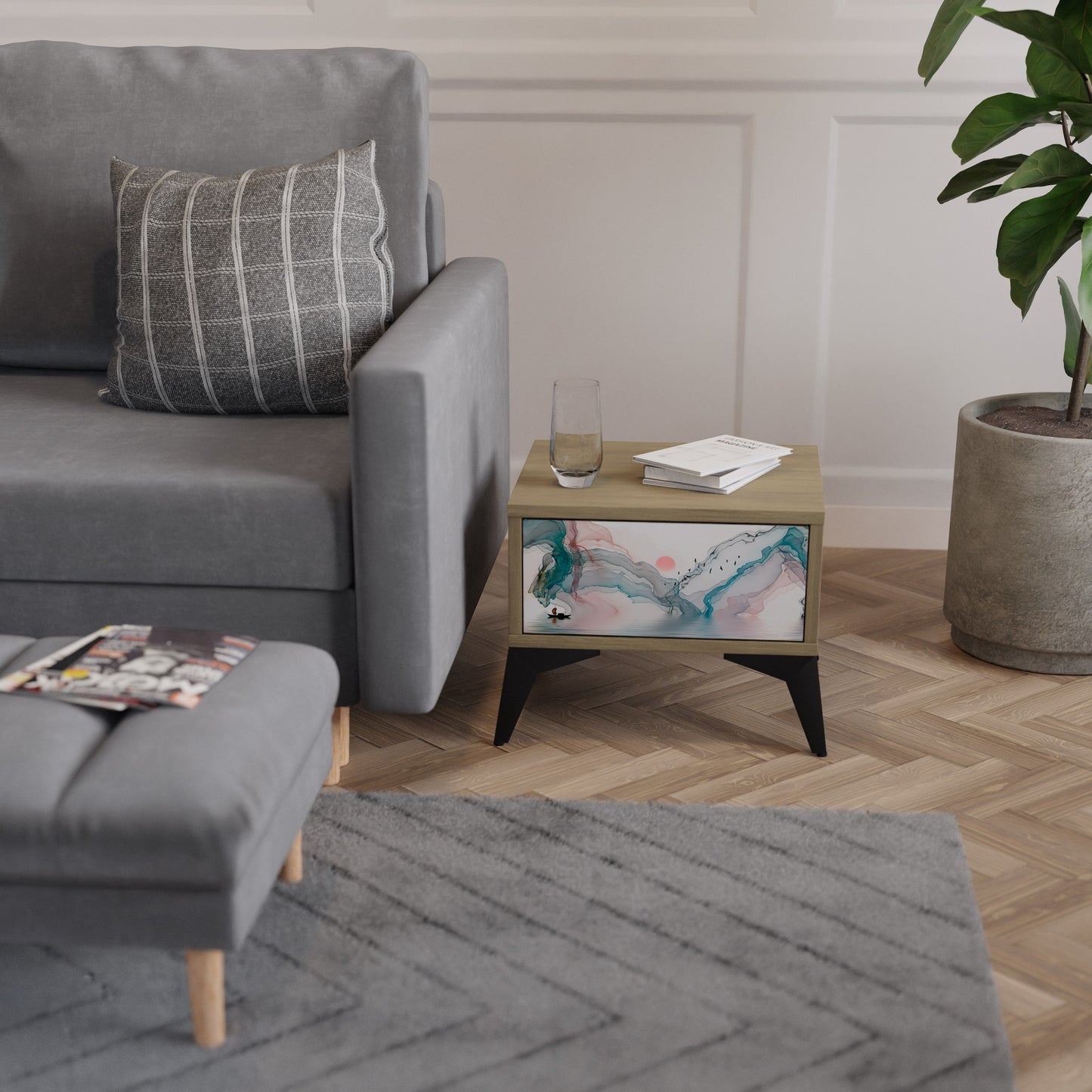 VELVET CROSSING Nightstand in Oak Effect