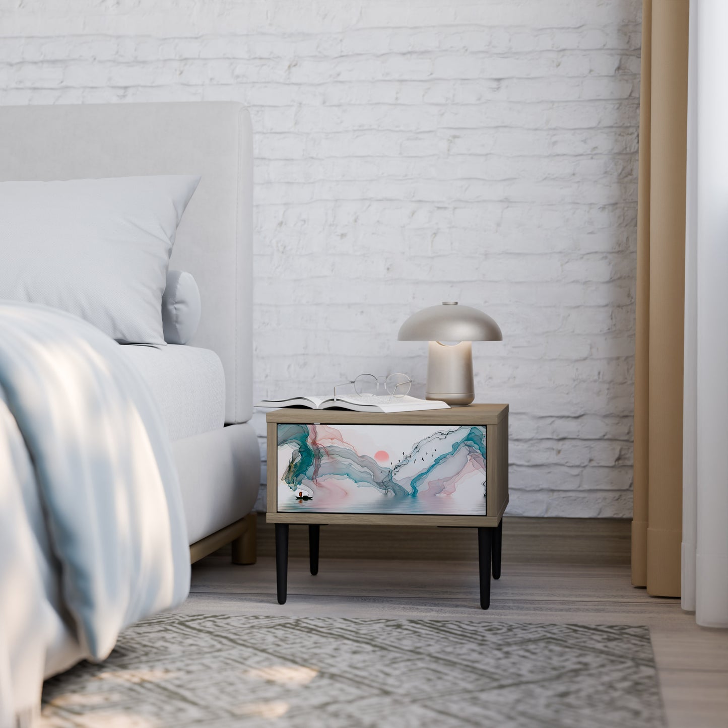 VELVET CROSSING Nightstand in Oak Effect
