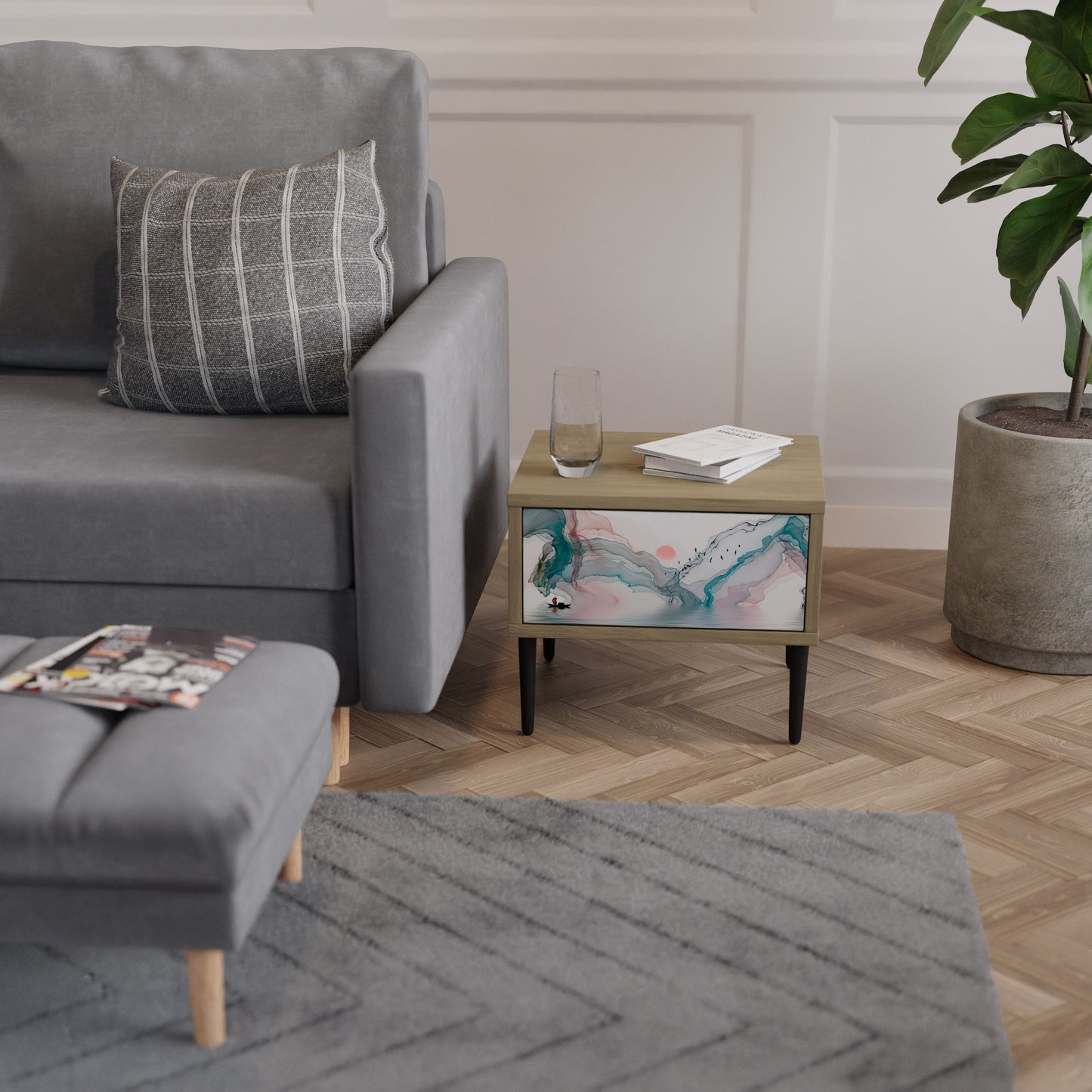 VELVET CROSSING Nightstand in Oak Effect