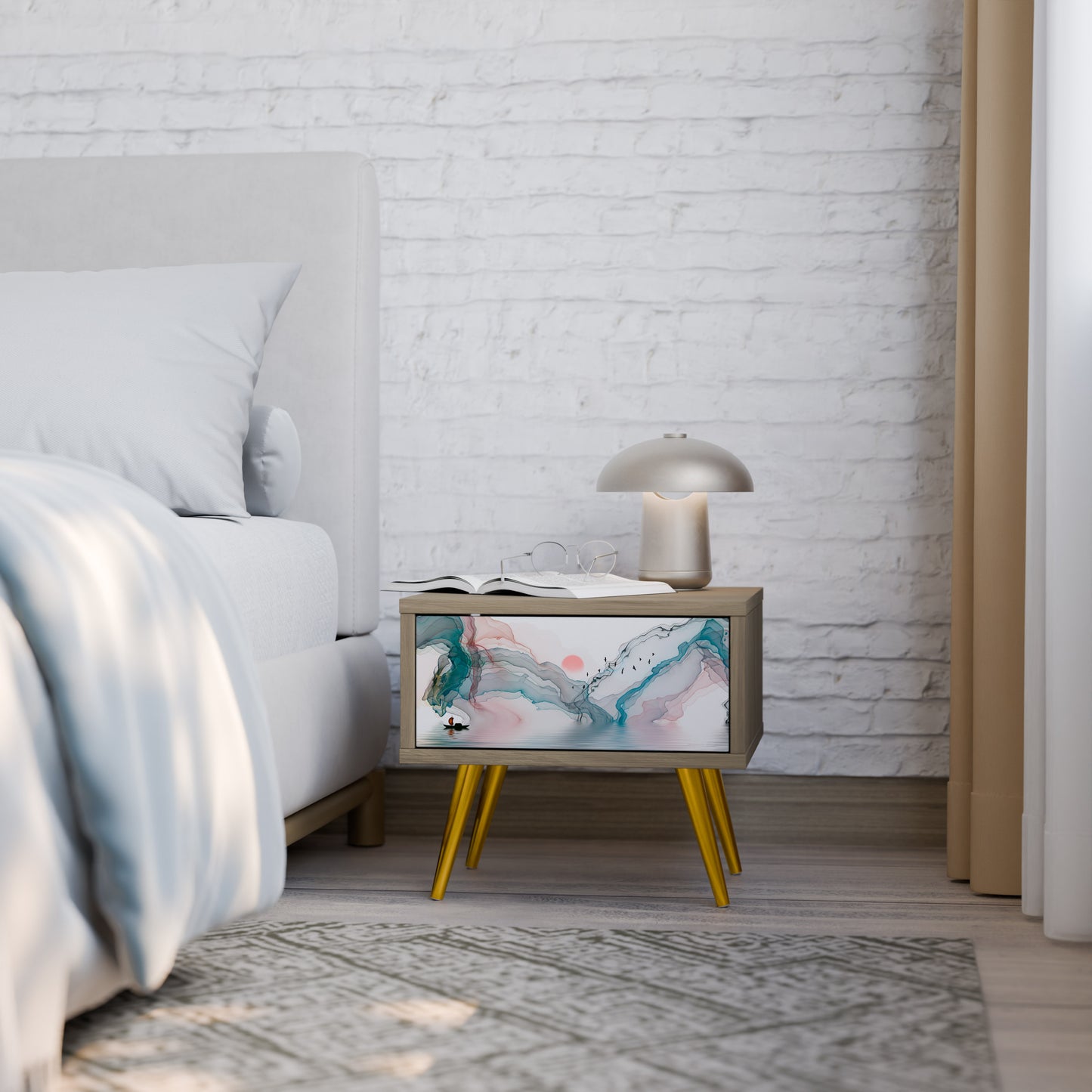 VELVET CROSSING Nightstand in Oak Effect