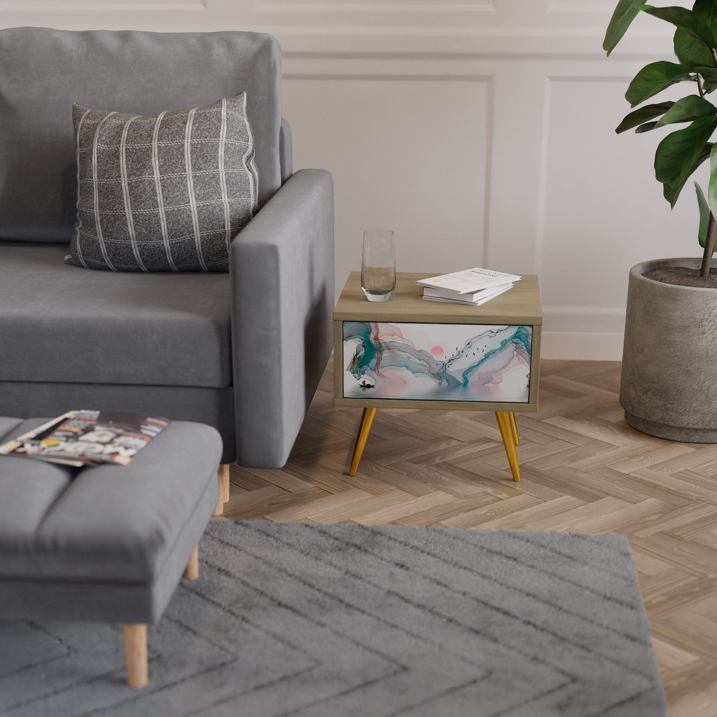 VELVET CROSSING Nightstand in Oak Effect