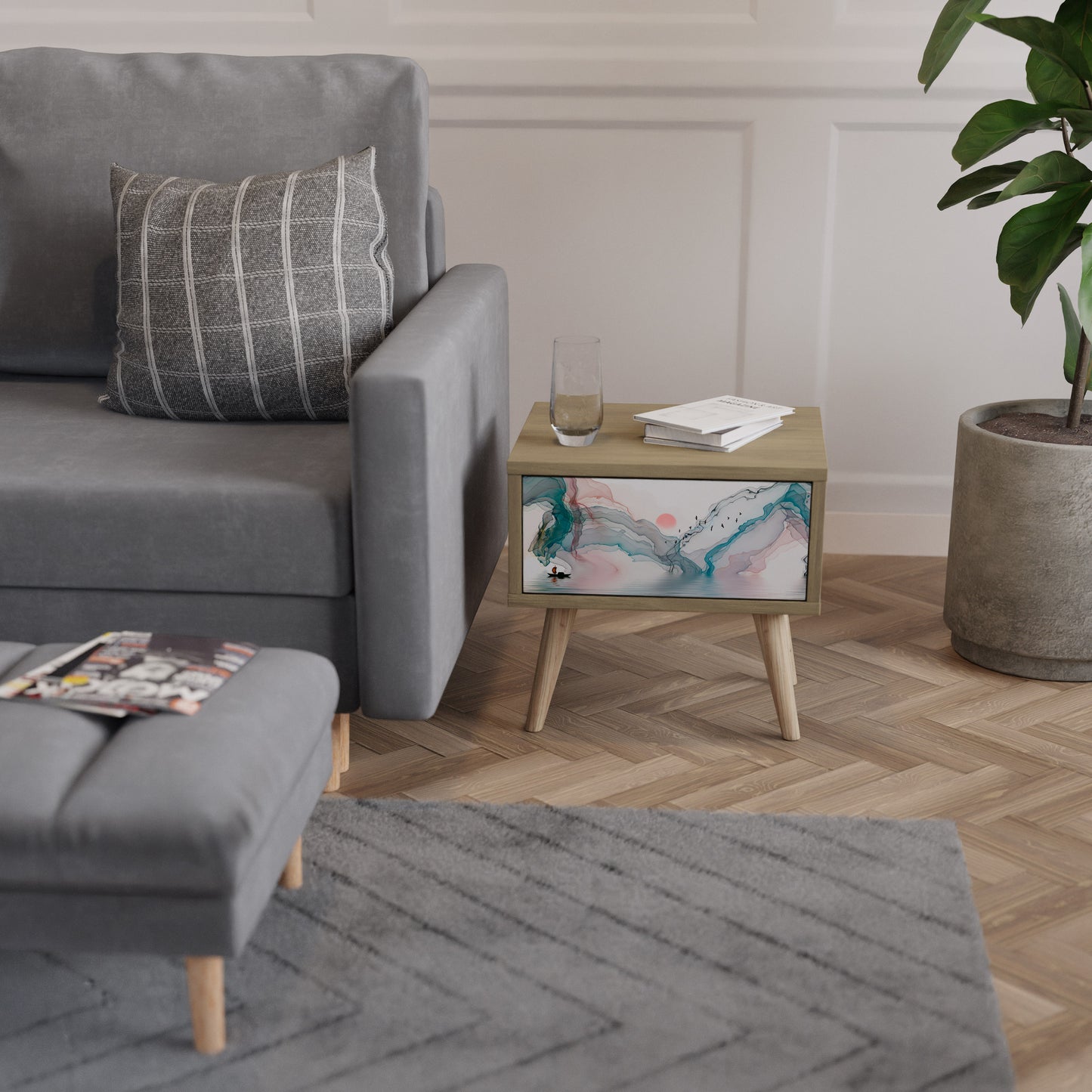 VELVET CROSSING Nightstand in Oak Effect