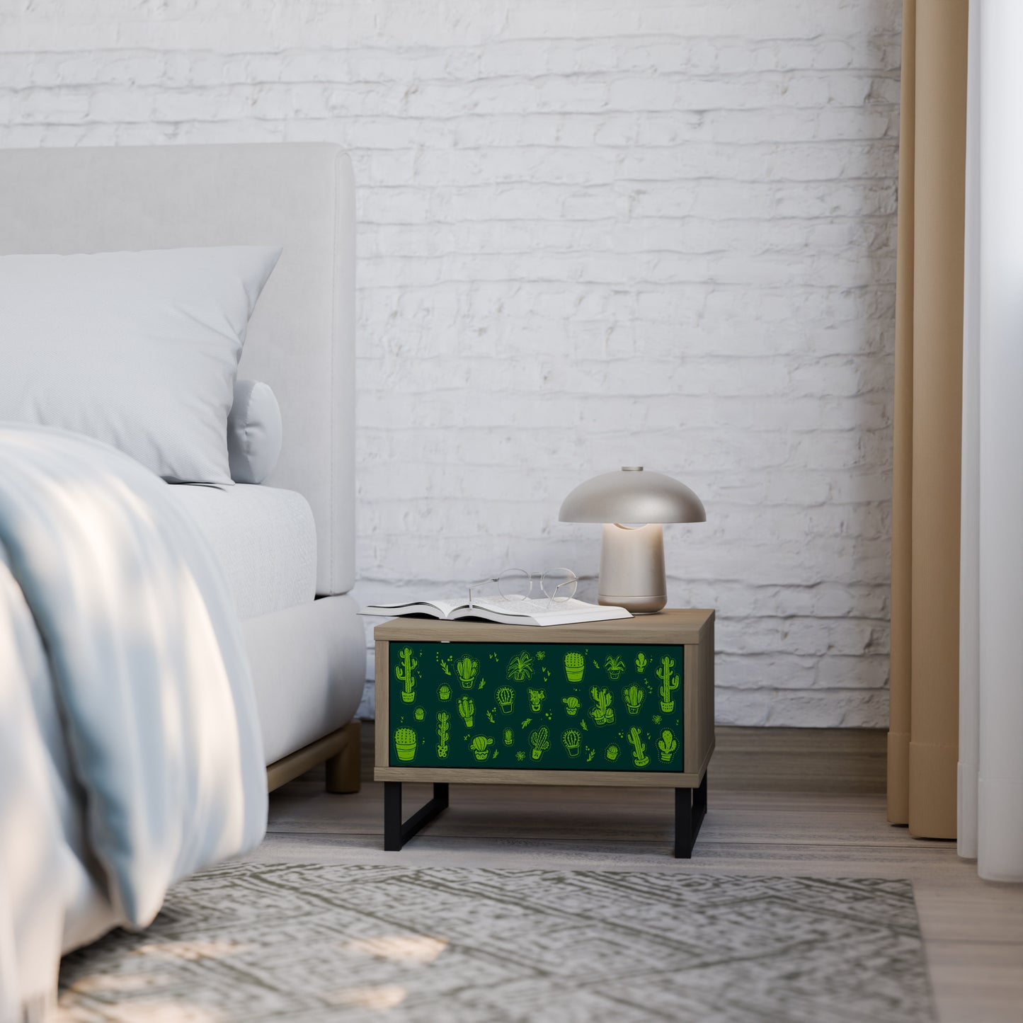 DESERT GREEN Nightstand in Oak Effect