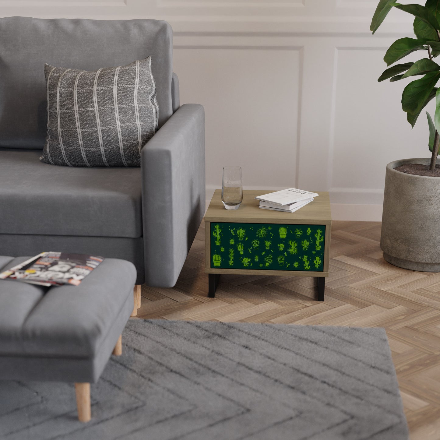 DESERT GREEN Nightstand in Oak Effect