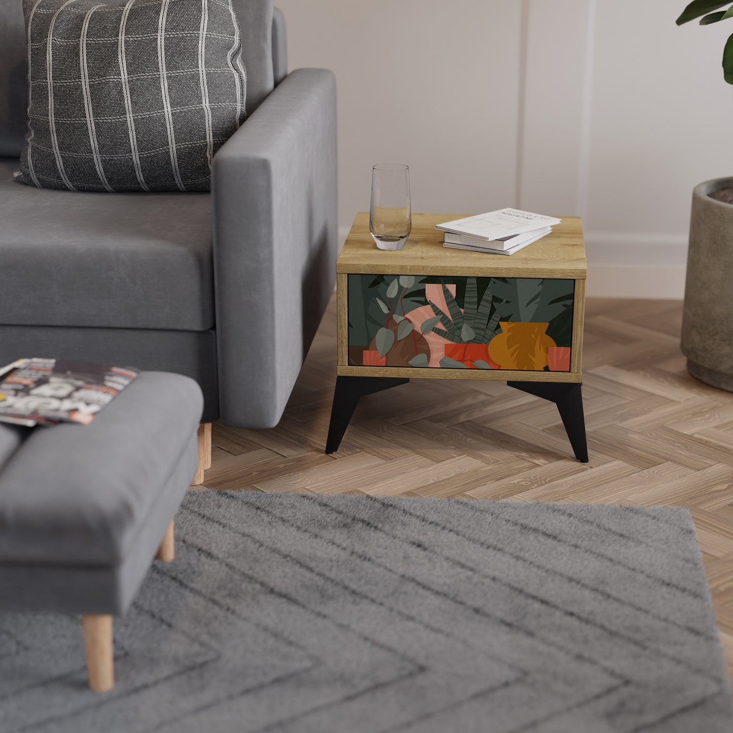 TROPICAL COMPOSITION Nightstand in Oak Effect