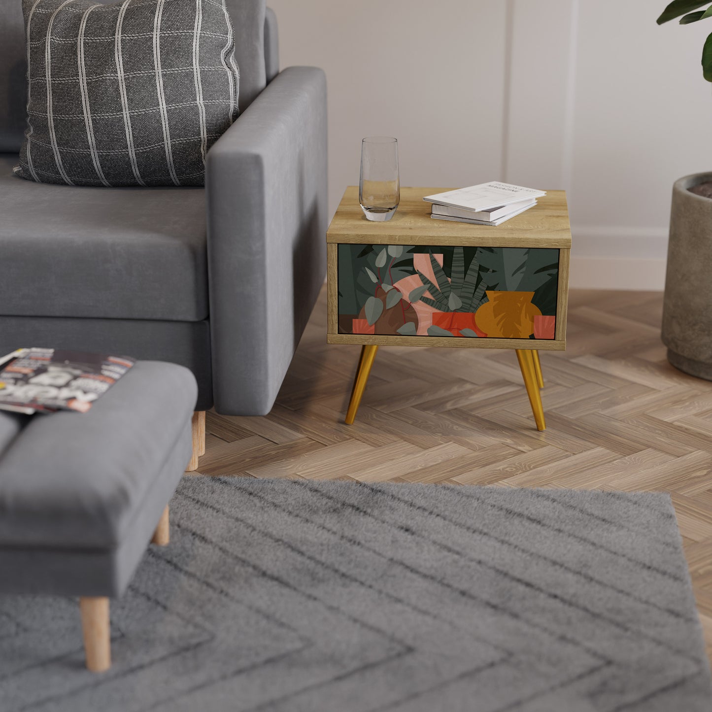 TROPICAL COMPOSITION Nightstand in Oak Effect
