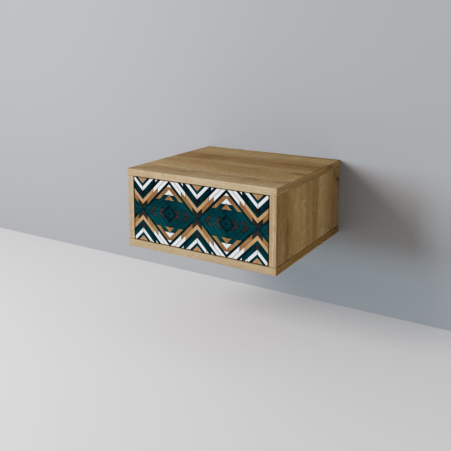 KONSTNÄRLIG GEOMETRI Nattduksbord i ekeffekt