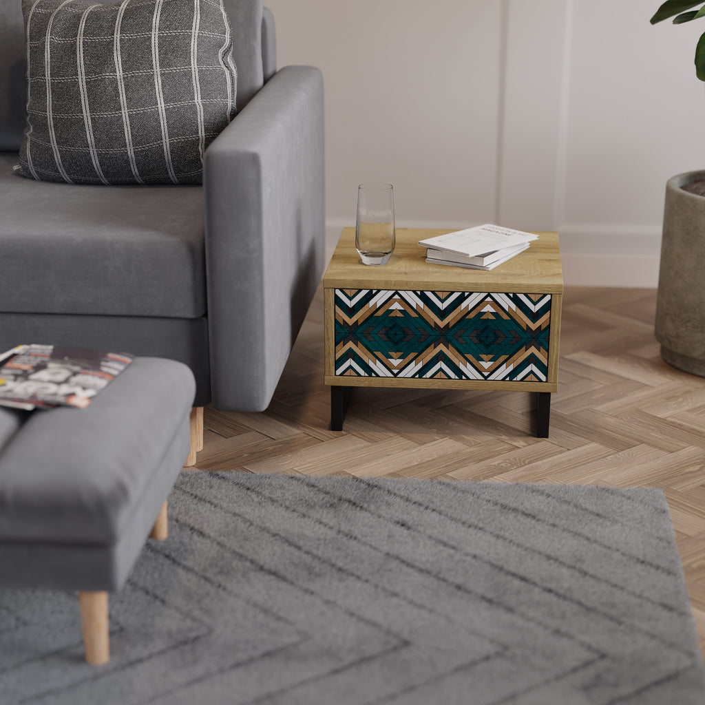 KONSTNÄRLIG GEOMETRI Nattduksbord i ekeffekt