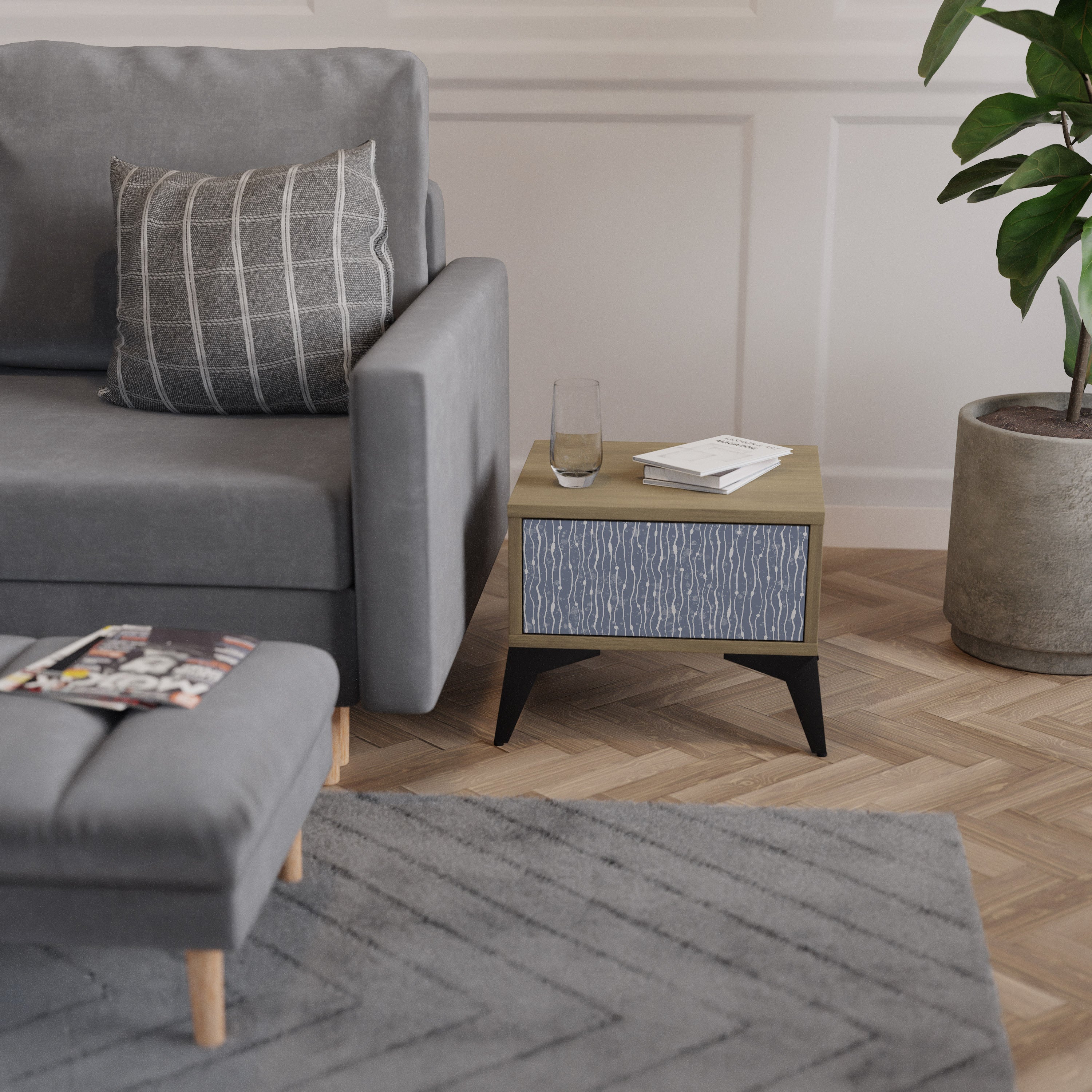 GRAPHITE RAIN Nattduksbord i ekeffekt